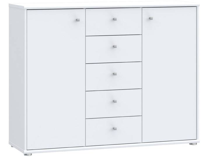 Kommode FORTE Tempra, Kommode, 2 Türen, 5 Schubkästen, viel Stauraum , weiß, B:108,8cm H:85,5cm T:34,8cm, Sideboards, Kommode, Breite 108,8 cm