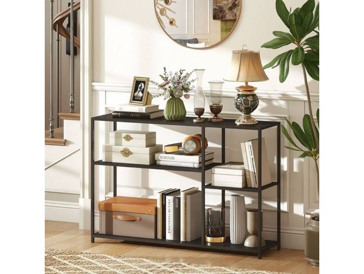 Table console noire en acier à 4 niveaux pour entrée salon ou chambre