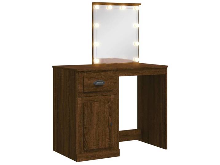 vidaXL Schminktisch, Frisiertisch mit LED-Leuchten Braun Eichen-Optik 90x42x132,5 cm
