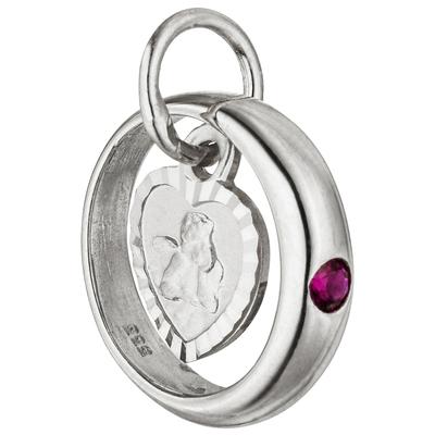 Kettenanhänger JOBO "Kindernanhänger Taufring Schutzengel", rot (weißgold 333), Schmuckanhänger, Mädchen, Weißgold 333, Kettenanhänger, 333 Weißgold mit Rubin