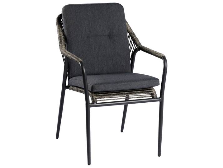 Tierra Outdoor Stapelstuhl, Anthrazit, Metall, Kunststoff, Textil, Rundrohr, 62x86x57 cm, stapelbar, wetterbeständig, Bezug abnehmbar, geeignet für Balkon, Gartenmöbel, Gartenstühle, Gartenstühle stapelbar