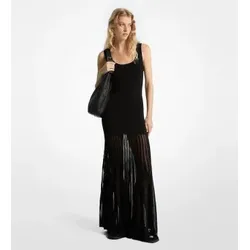 Michael Kors für Damen. MF482LFBFD Schwarzes Maxikleid mit Rundhalsausschnitt (M), Lässig, Viskose, Ärmellos / Hosenträger