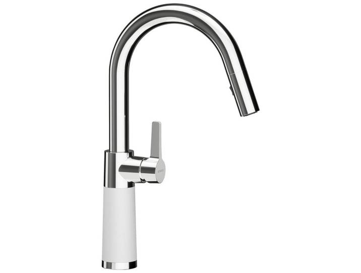 Schock Küchenarmatur Sc-520, Weiß, Chrom, Metall, Stein, 5.2x37.7x20 cm, flexible Anschlussschläuche, herausziehbare Spülbrause, schwenkbarer Auslauf, Küchen, Küchenausstattung, Küchenarmaturen