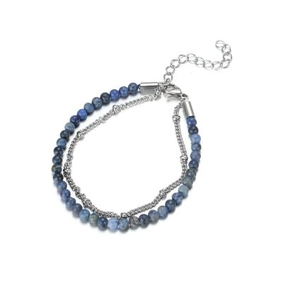 Fußkette FIRETTI "Schmuck Geschenk KörperSchmuck", blau (edelstahlfarben, blau, blau), Fußketten, Damen, Edelstahl, mit Türkis, Achat oder Dumortierit