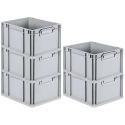PROREGAL 5x Eurobox NextGen Grip | HxBxT 22x30x40cm | 20 Liter | Griffe geschlossen | Glatter Boden | Eurobehälter