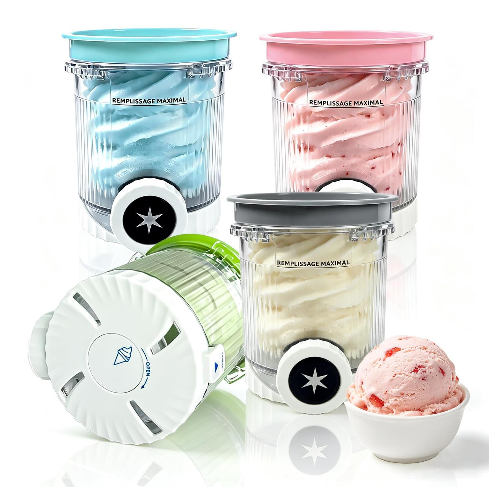 Selius 4-delige containerset ijscontainers van 480 ml voor ijsmachine