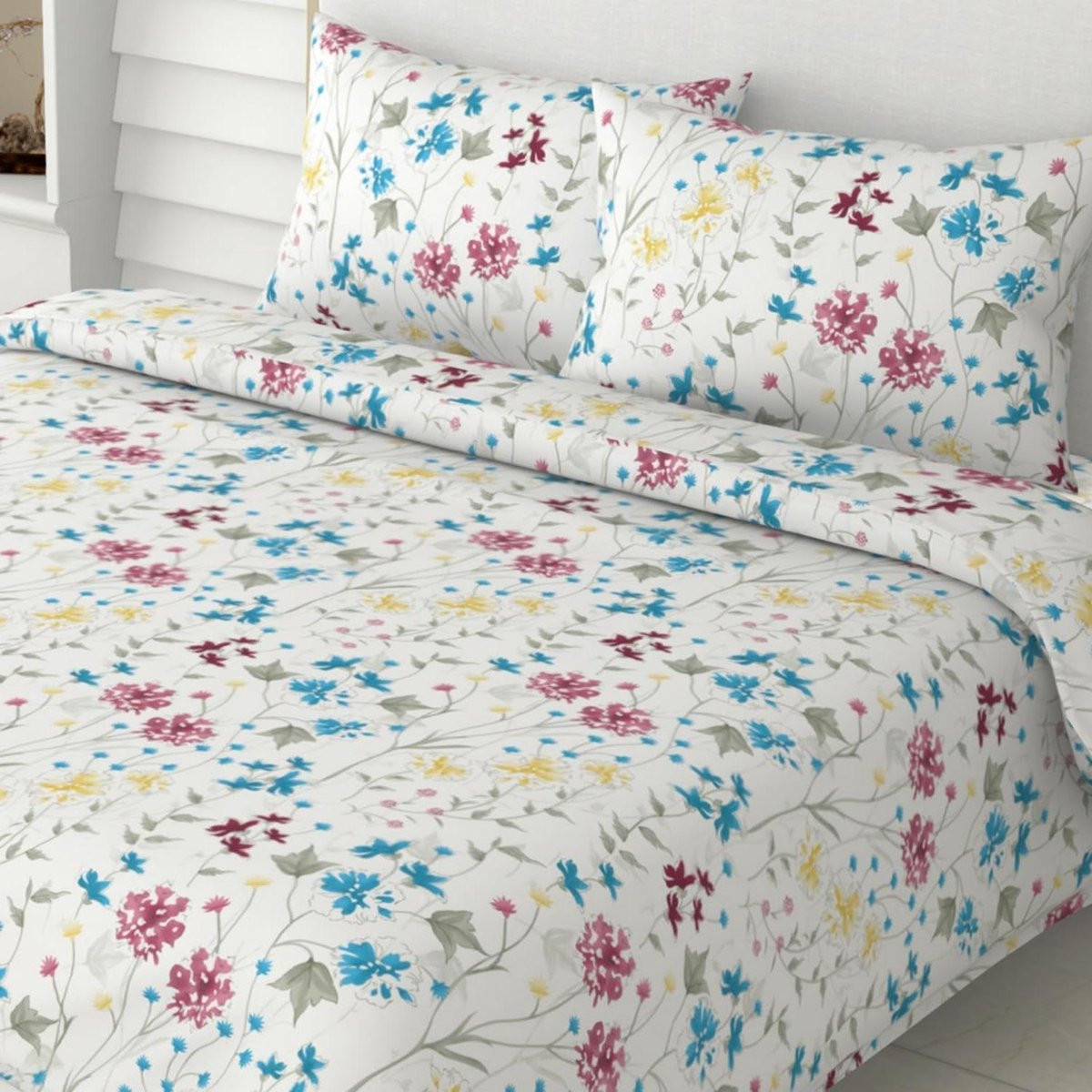 Katoenen Kingsize Laken Set met Bloemenprint