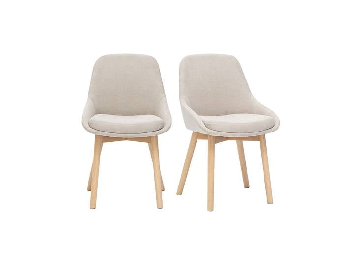 Skandinavische Stühle aus beigem Samtstoff und hellem Massivholz (2er Set) HOLO