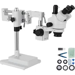 VEVOR 3,5X-90X Simul Focal Trinocular Zoom Stereo Microscope Al-Zn-Legierung 360 Grad Drehbar Trinokulares Stereomikroskop Dual Armstativ Labor Video Mikroskop zwei höhenverstellbar Ständer Zubehör