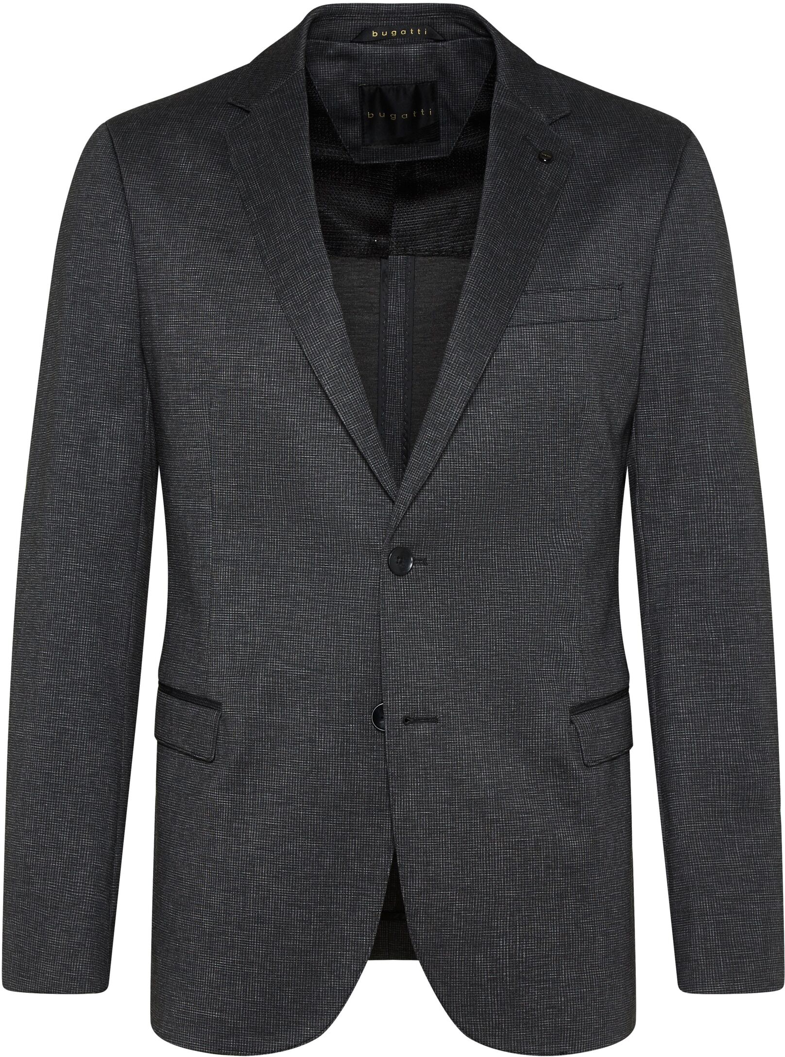 Sakko BUGATTI, Herren, Gr. 50, grau (dunkelgrau), 95% Polyester, 5% Elasthan, unifarben, slim fit, Manschette, Sakkos Sakko, mit feiner Struktur dunkelgrau 50