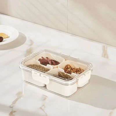 Inspire Picks Rotating Snack Serving Tray With Lid & Handle For Fruits, Charcuterie & Party Snacks small 4 Grids