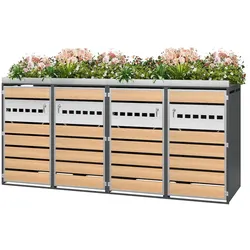 Merax 2er-Set Doppeltürige Mülltonnenbox für 4 Tonnen, 264x80x124.5 cm, verzinktes Stahl, mit Pflanzfläche oben, Grau