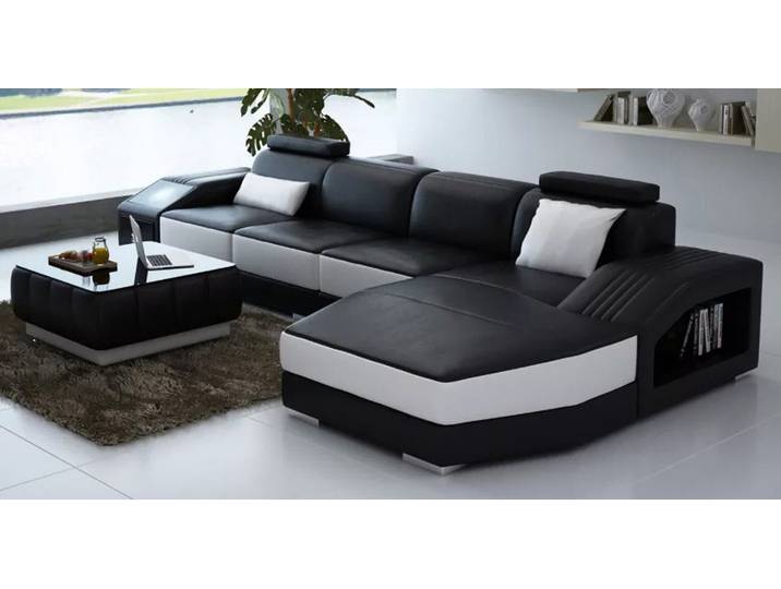 Xlmoebel Ecksofa Elegante Ledergarnitur mit Couchtisch für stilvolles Wohnen, Ledergarnitur, Hergestellt in Europa