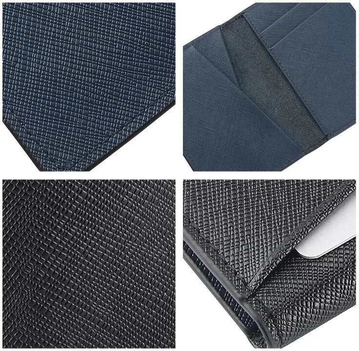 INF Porte-cartes en cuir véritable Bleu marine