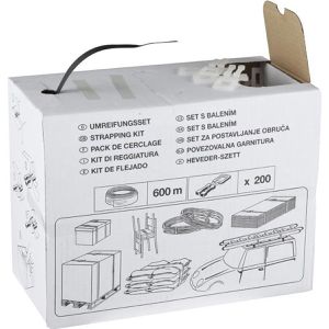 Böttcher-AG Umreifungsband Kunststoffband, 12mm, PP, 600m, im Spender, mit Klammern, Set
