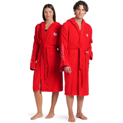 Bademantel ARENA "arena Unisex Zeppelin Bademantel" Gr. M, rot (rot, weiß), L:115cm, Baumwolle, Hausmäntel, Bademantel, Schwimmbad, Sauna, Baumwolle, Unisex, weich, bequem, Kapuze, leicht