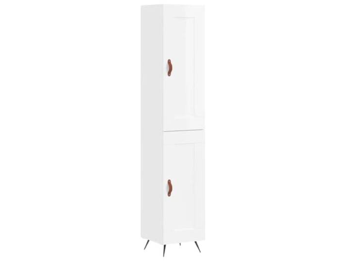 GFMGUEMV Highboard Hochglanz-Weiß 34,5x34x180 cm Holzwerkstoff Robustes Holzwerkstoff, elegante Hochglanz-Optik, praktische Türen, stabile Metallfüße, schlankes Design