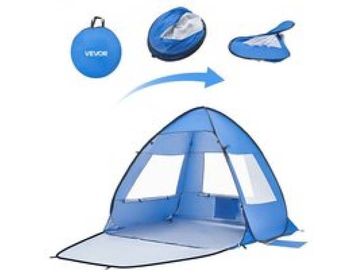 VEVOR Strandmuschel Sonnenschutz für 2 Personen, UPF 50+ Schutz, Tragbares Strandzelt mit Tragetasche & Metallpfählen, Kompakter Strandsonnenschirm für Camping Angeln Picknick, Sonnenzelt