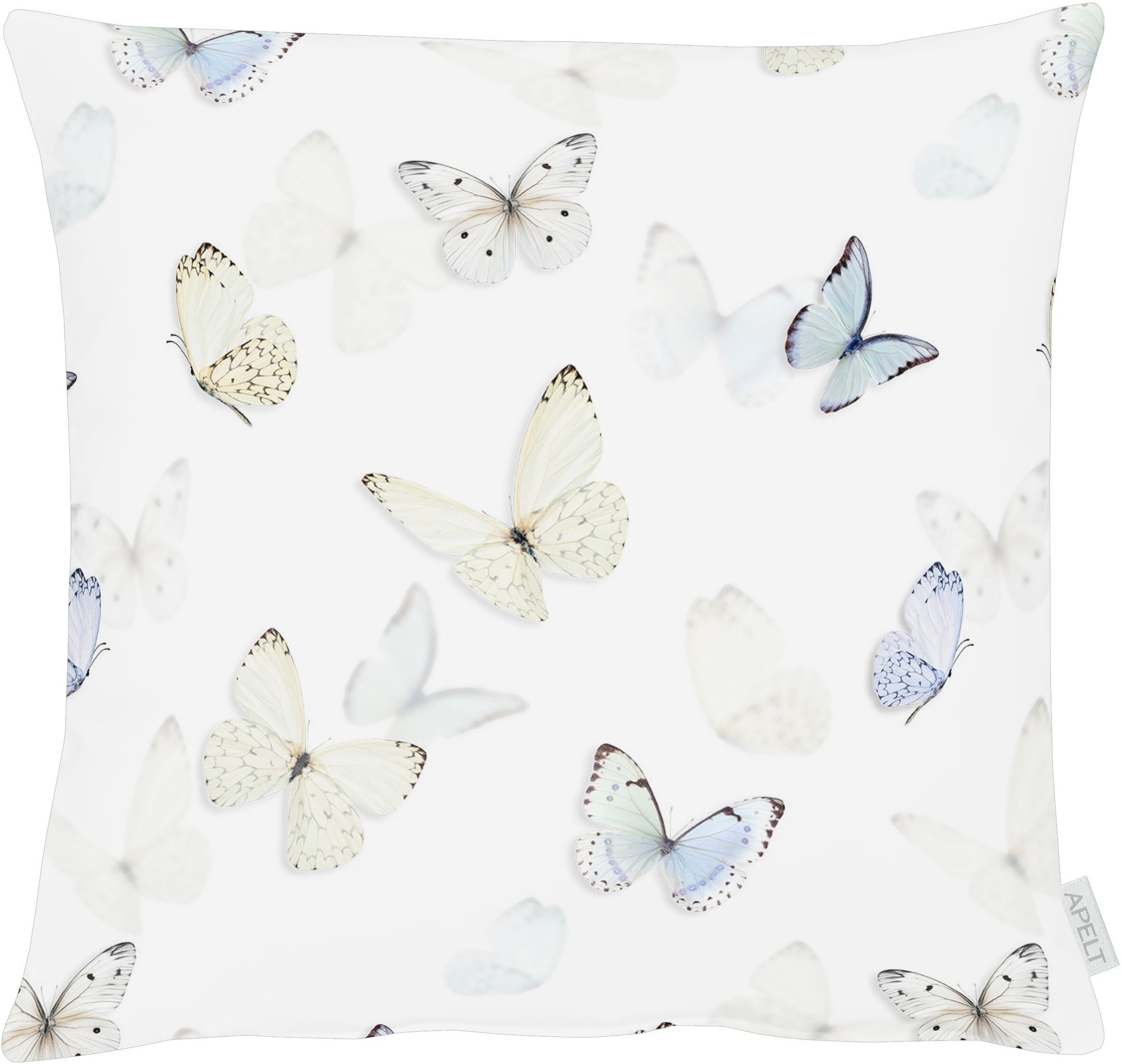 Dekokissen APELT "7003", weiß, natur, zartes blau, bedruckt, B:49cm H:0,5cm L:49cm, Baumwolle, Polyester, Dekokissen_Sitzkissen_Kissenhüllen, Dekokissen, Reissverschluss weiß, natur, zartes blau, bedruckt B/L: 49cm x 49cm, 1 Stk.