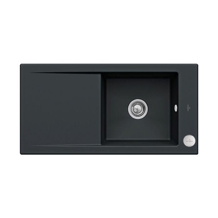 Villeroy & Boch Timeline Einbauspüle 679002S5 mit Ablaufgarnitur und Exzenterbetätigung, Ebony