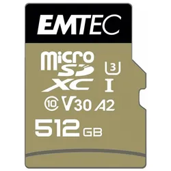 Emtec mSD 512GB UHS-I U3 V30 A2 SpeedIN (512 GB, microSDXC, U3, UHS-I), Speicherkarte, Schwarz, Gold