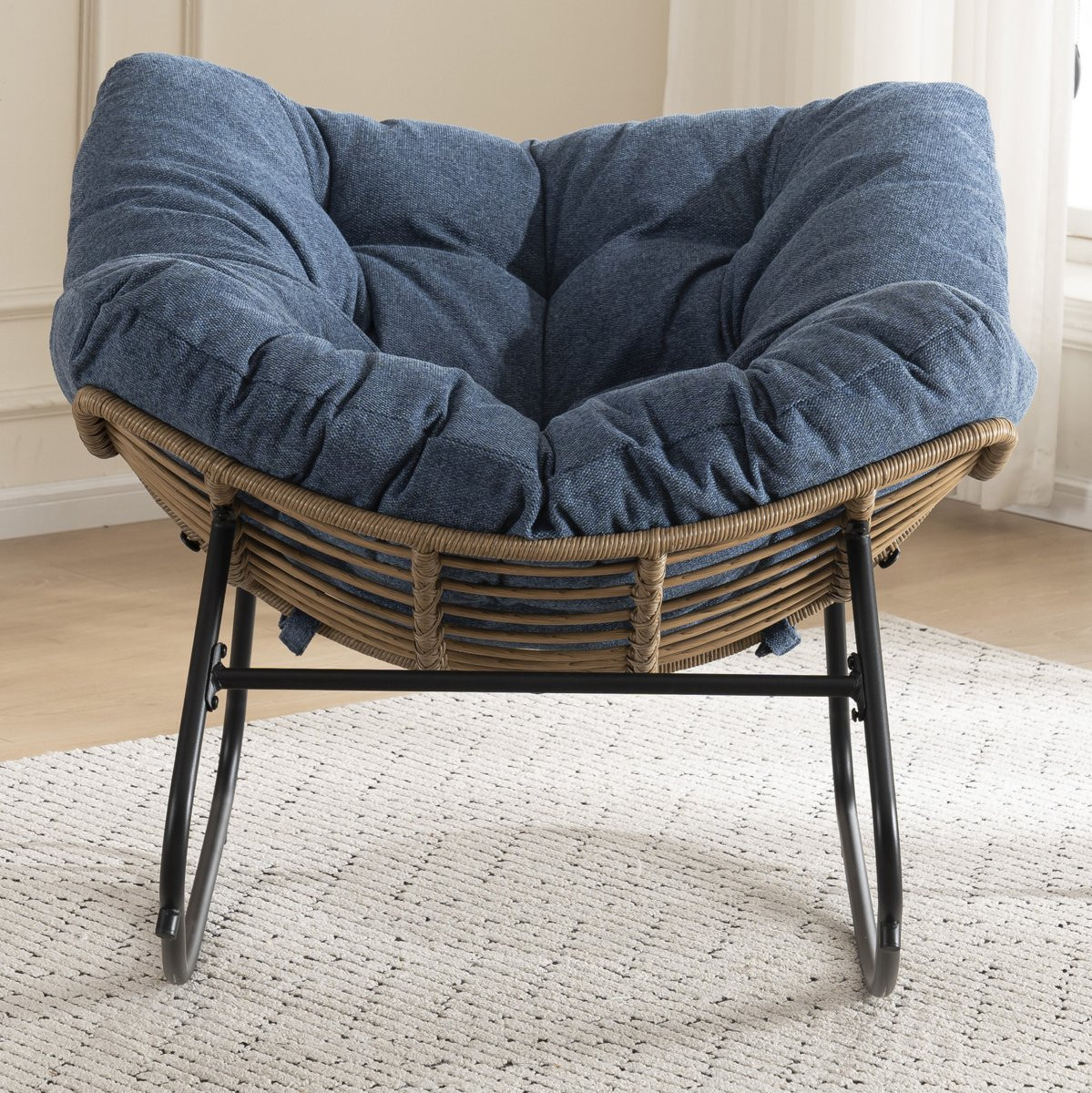 MODENUIT Schommelstoel - Blauwe Gewatteerde Lounge Fauteuil voor Woonkamer en Slaapkamer