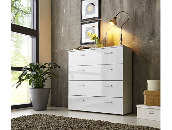 BMG Möbel Schubladen Kommode Sideboard Marbella 3 in Hochglanz Weiß - Made in Germany -