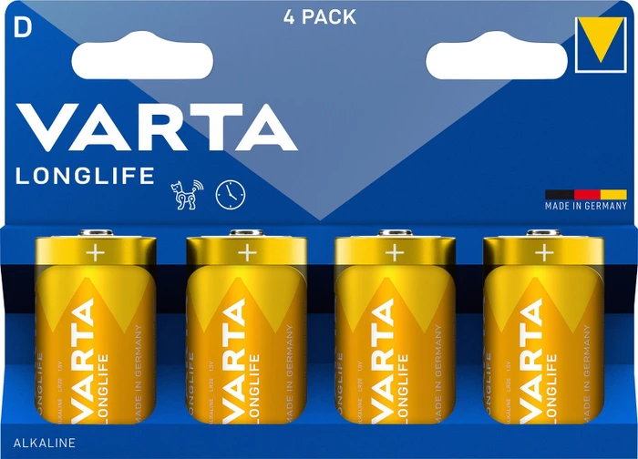 VARTA Batterie Alkaline, Mono, D, LR20, 1.5V Longlife, Retail Blister (4-Pack)