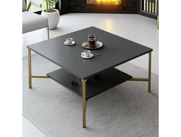 Dmora Wohnzimmertisch Alshain 80x80x40h cm Schwarz, EIN Fach