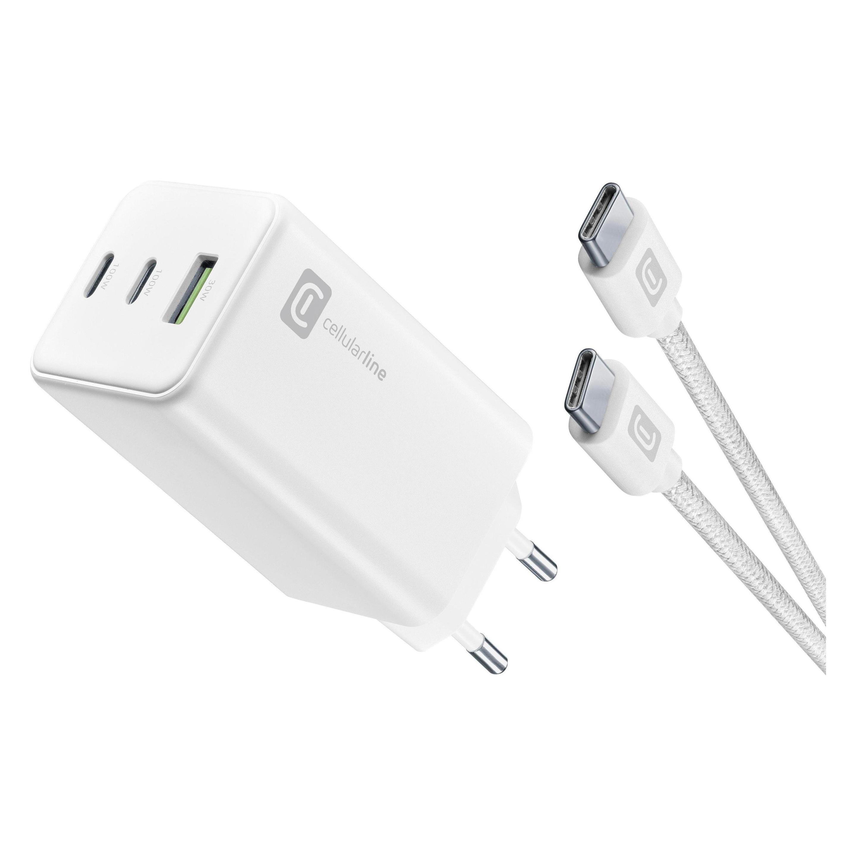 Cellularline Cellular Line Multipower 100W GaN Ladegerät (100 W, 3 Ports) (ACHKITGAN100WTABW)