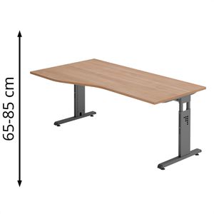 Hammerbacher Schreibtisch O-Serie nussbaum / graphit, höhenverstellbar, Freiform, 180 x 65-85 x 100 cm