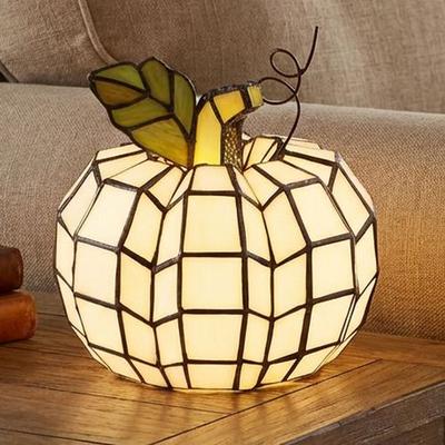River Of Goods Pumpkin Stained Glass Accent Lamp Ivory , Ivory