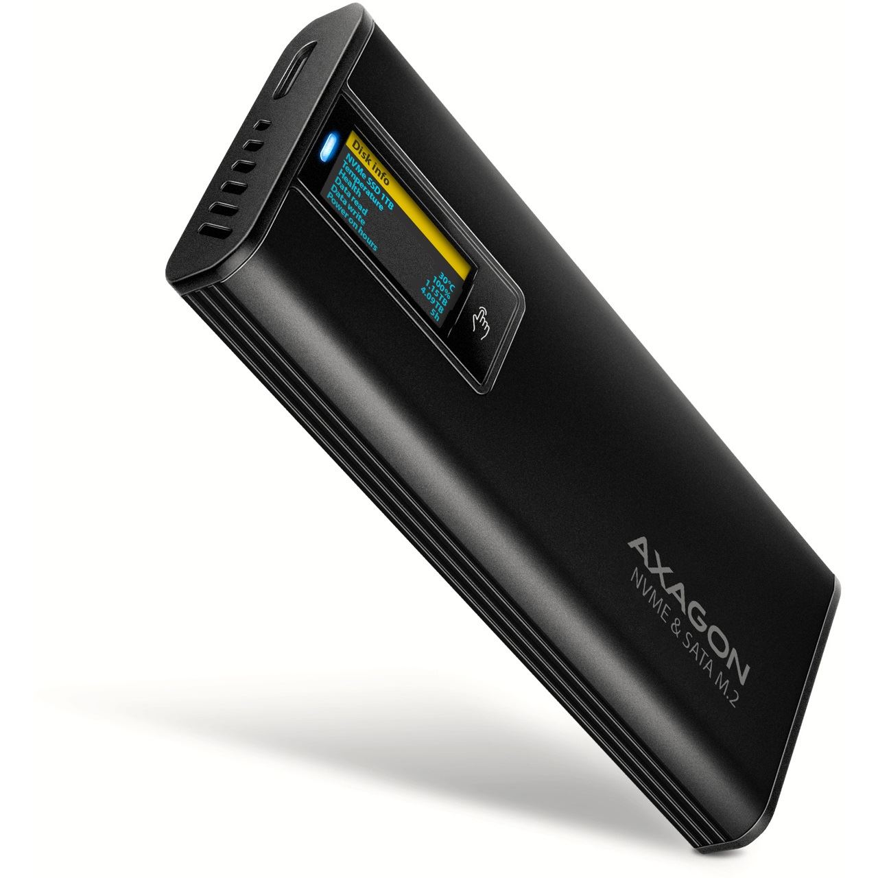 AXAGON EEM2-SD2B externes M.2/SATA-Gehäuse, mit Display, 10 Gbit/s - schwarz