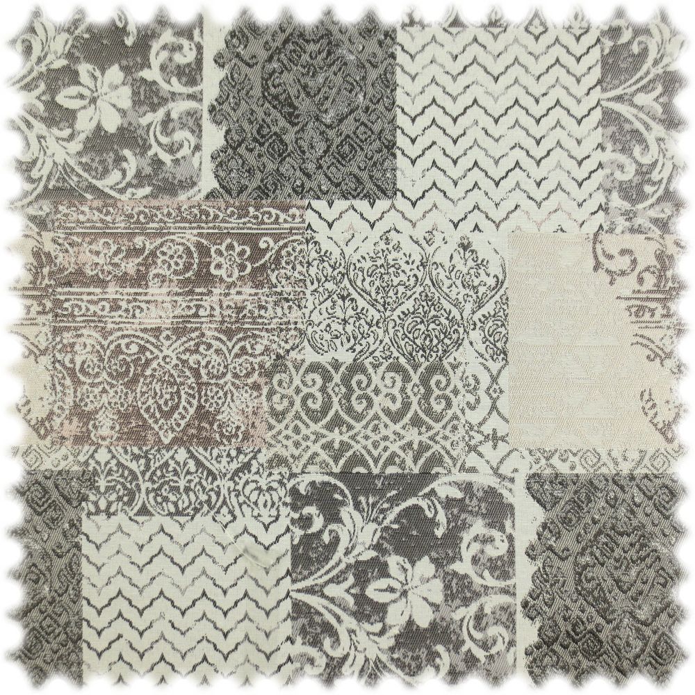Heiro Jacquard Flachgewebe Möbelstoff Klassik Perlweiss / Grau / Rose im Patchwork Design