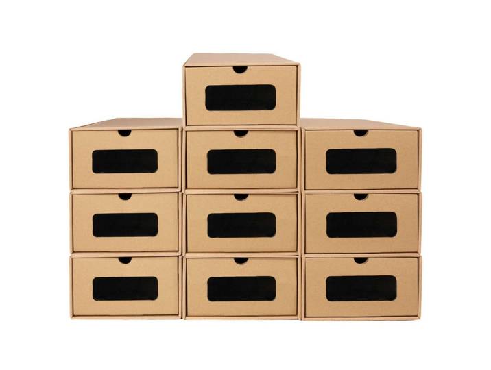 Schuhboxen Set mit Sichtfenster (10-tlg. Set), Braun, Karton, 35x13.5x23 cm, Garderobe, Schuhaufbewahrung