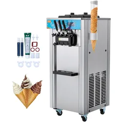 VEVOR Kommerzielle Softeismaschine, 21–31 l/h Leistung, Freistehende Softeismaschine mit 3 Geschmacksrichtungen, 2 x 5,5 L Edelstahlzylinder, LED-Panel, Automatische Vorkühlung, für Restaurantbars