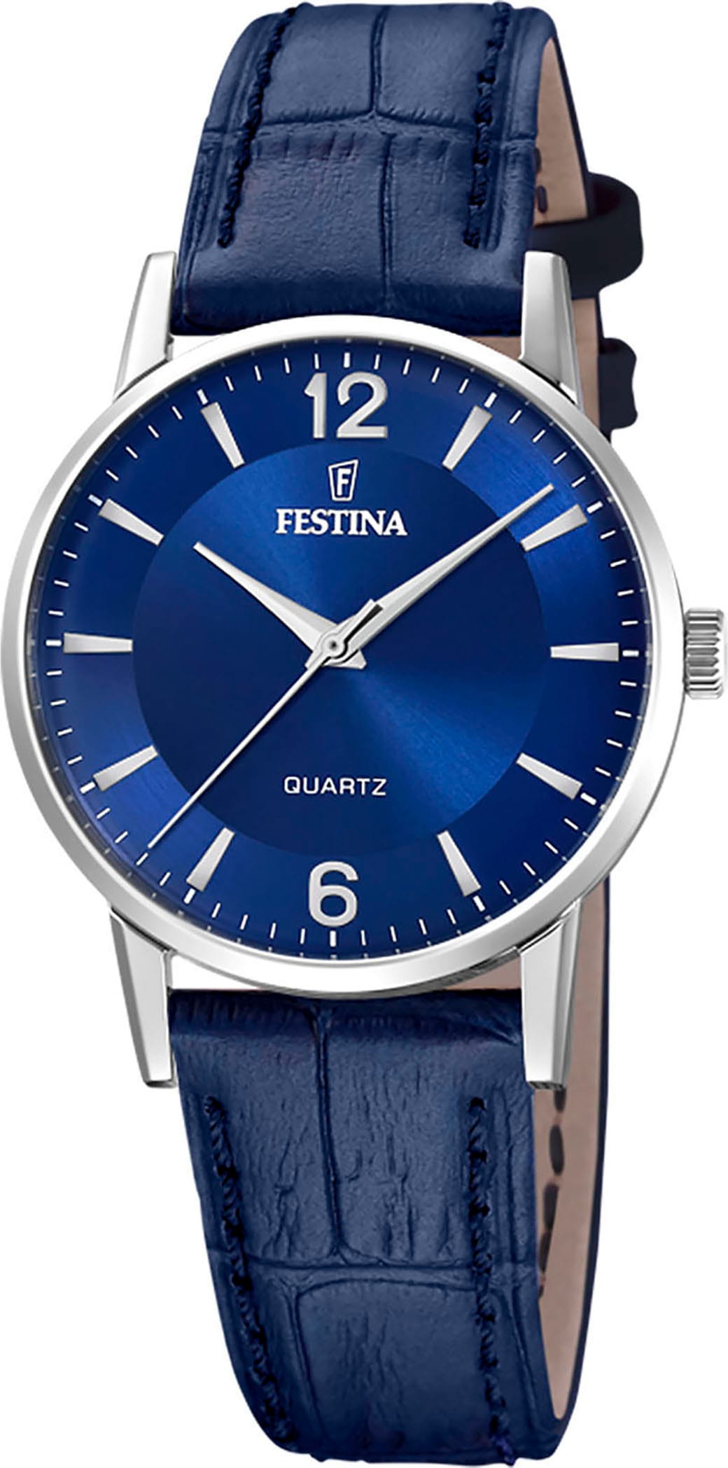 Quarzuhr FESTINA, blau (blau, blau), Armbanduhren, Damen, silberfarben, Quarzuhr, Armbanduhr, Damenuhr, Lederarmband, analog