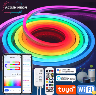Inspire Curations Tuya RGBIC Neon LED Strip Lights RGBIC Neon LED Strip With Music Sync For Bedroom, Gaming & Smart Home Decor multicolor rgb 2m
