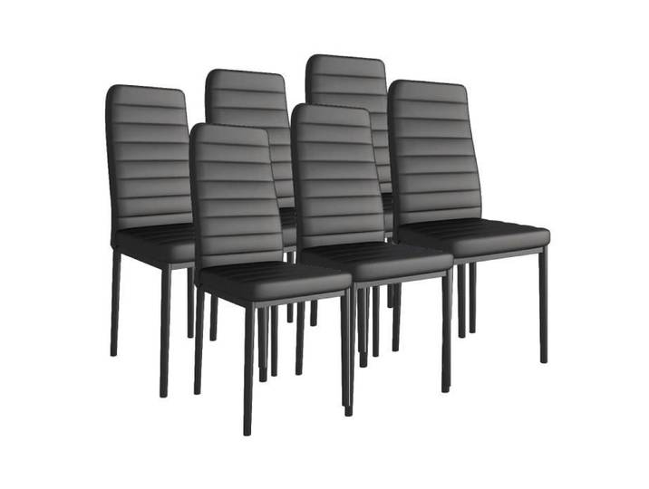 Chaises noires design rembourrées en simili cuir bandeau blanc - KOSMI - Lot de 6
