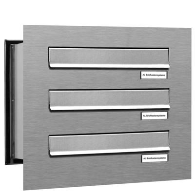 AL Briefkastensysteme 3 Fächer Premium Edelstahl Durchwurf Briefkasten Anlage für Post A4, robust, wetterfest, Artikelnummer: 132V3DV1