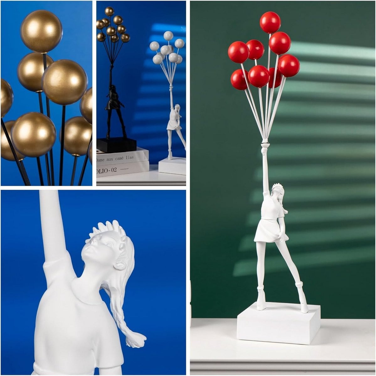 Kunstsculptuur Meisje met ballon - Goud zwart - Hoogte: 57 cm