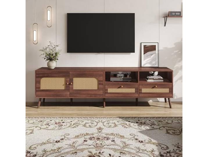 VIIOOIIV TV-Schrank, Lowboard 200 cm lang, Fernsehtisch für Wohnzimmer mit Schublade, Regalen und Schrank, Walnuss (200 * 37 * 49.5 cm)