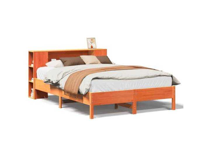 PUGYNBK Bett mit Regal, ohne Matratze, Massivholz, 140 x 190 cm Lattenrost im Lieferumfang enthalten, rustikale Kiefer, Aufbewahrung für Schlafzimmer, platzsparend