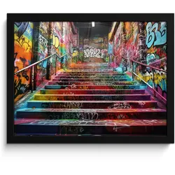 POSTER MIT RAHMEN Treppe - Graffiti - Farben - Kunst 40x30 cm