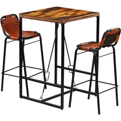 vidaXL Bar-Set 3-tlg. Recyceltes Massivholz und Echtes Ziegenleder
