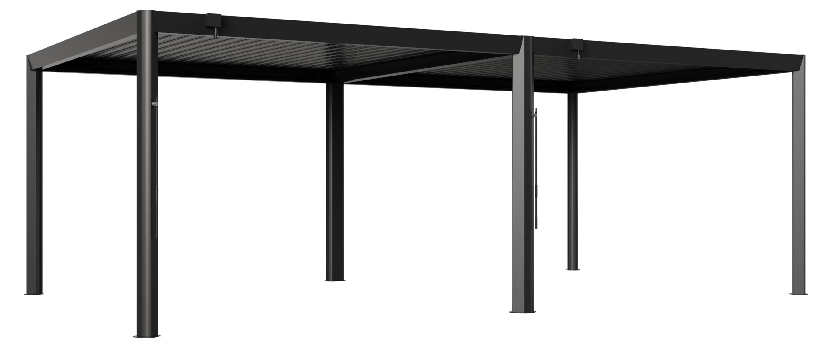 PRIMEYARD Pergola 4x7 m - Pfosten und Lamellendach aus Aluminium - anthrazitfarbene Terrassenüberdachung