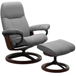 Stressless Sessel mit Hocker Consul Signature Leder Grau Batick Wild Dove L (Large)