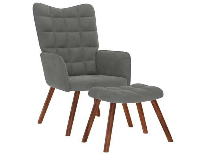 Heofavd Relaxsessel mit Hocker Dunkelgrau Samt Loungesessel Stuhl 2-TLG