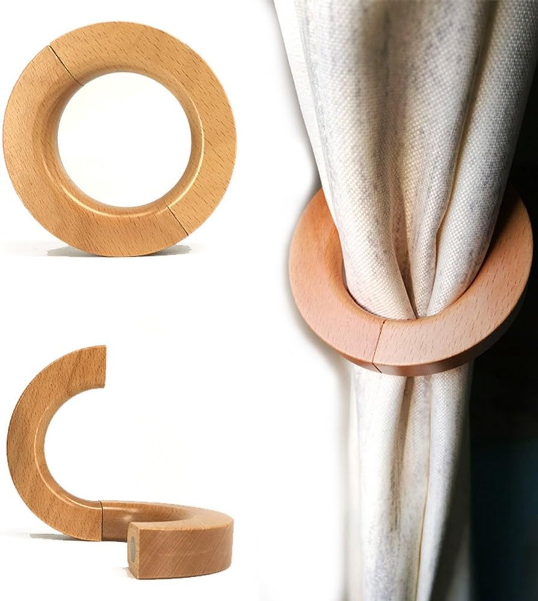 Set van 2 houten gordijnhouders met sterke magneet in Europese klassieke retro stijl