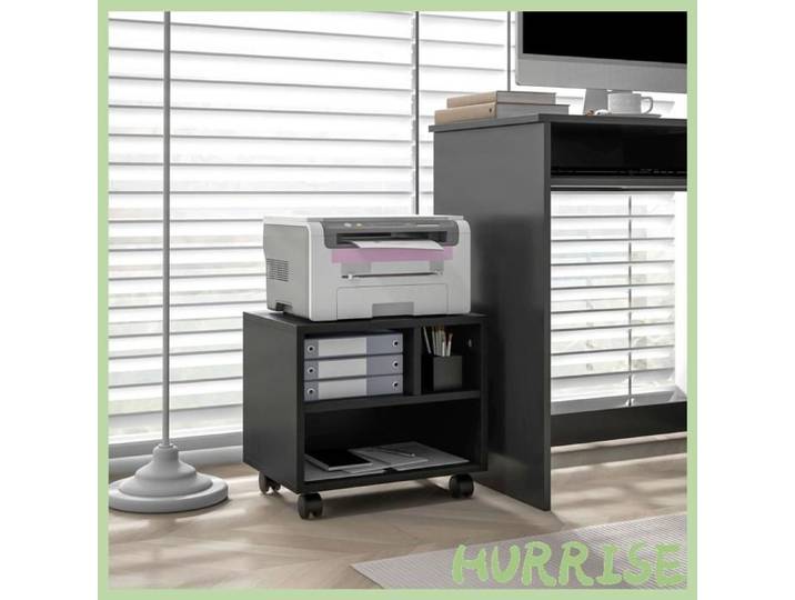 Cocosity Support D'Imprimante Meuble De Rangement Bureau Caisson 3 Compartiments Ouverts 40 X 30 X 36 Cm Noir